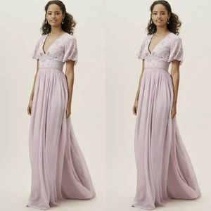 BHLDN Fresna Beaded Dress Lilac Chiffon Maxi